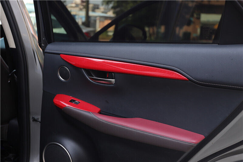 Car Inner Door Panel Cover Trim Inner Fit for Lexus NX 2015-20 Red Carbon Fiber