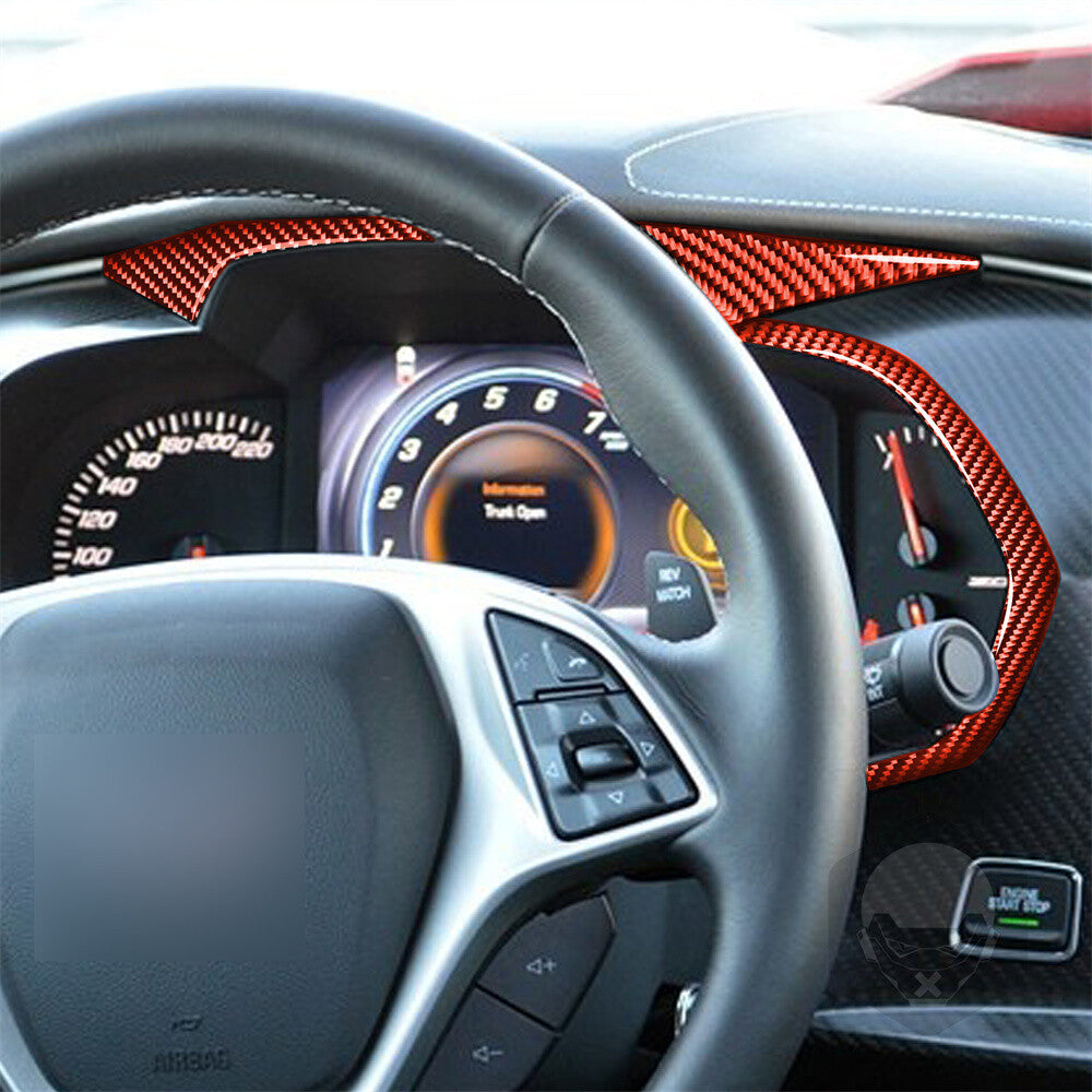 Red Carbon Fiber Dashboard Panel Decorative Trim for Chevrolet for Corvette C7 14-19