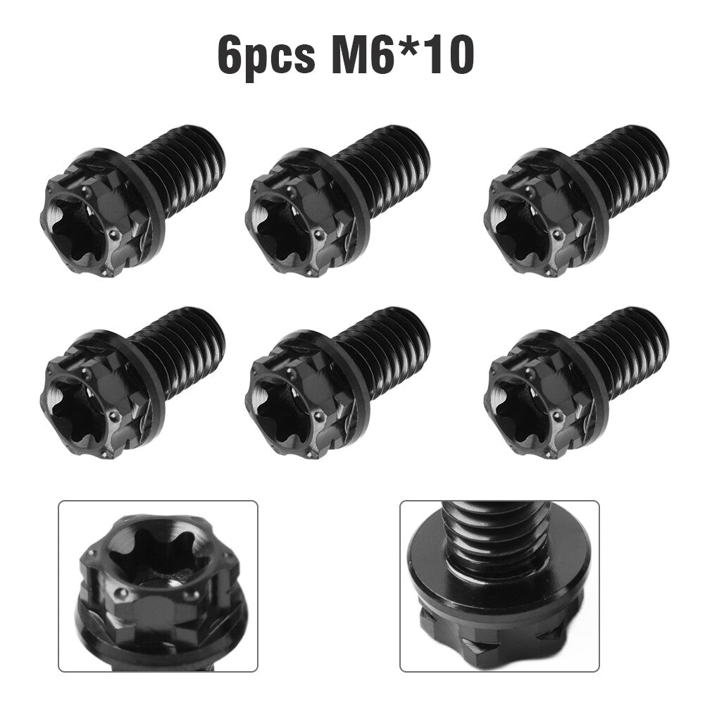 6pcs Bolts Torx Head Flange Screws M6x10mm For Motorcycle Bicycle Black