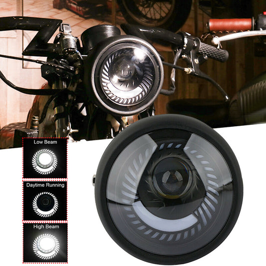 6.5-inch LED headlight DRL for Cafe Racer Bobber motorcycles with spiral white high/low beam