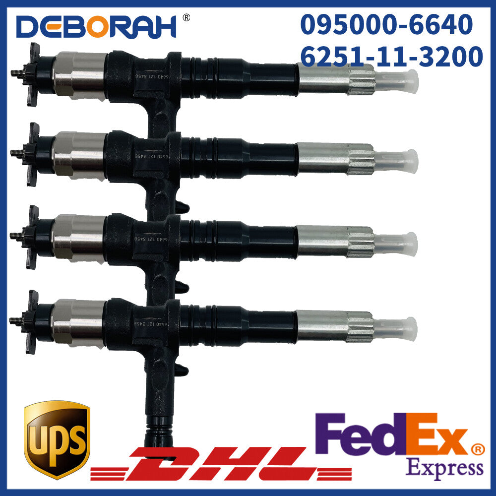 4X Injector 095000-6640 095000-6070 6251113200 for Komatsu SAA6D125E WA470 6D125