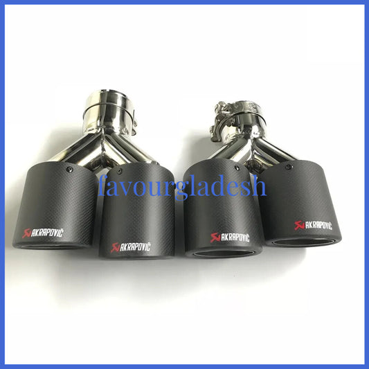 2PCS: ID:2.5(63mm) OD:4.0(101mm) Akrapovic Carbon Fiber Exhaust Tip Dual Pipe