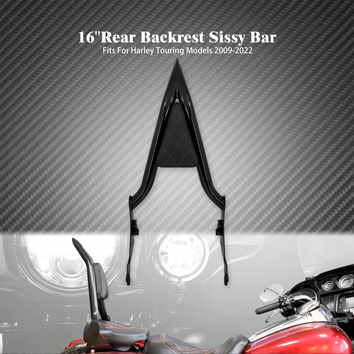 16 Detachable Rear Passenger Backrest Sissy Bar w/ diamond pad Fit for Harley