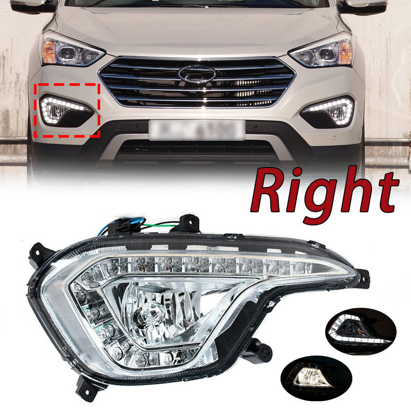 Daytime running lights and fog lights (right-hand side) are applicable to the for Hyundai Santa Fe (Maxcruz) 2013-2015.