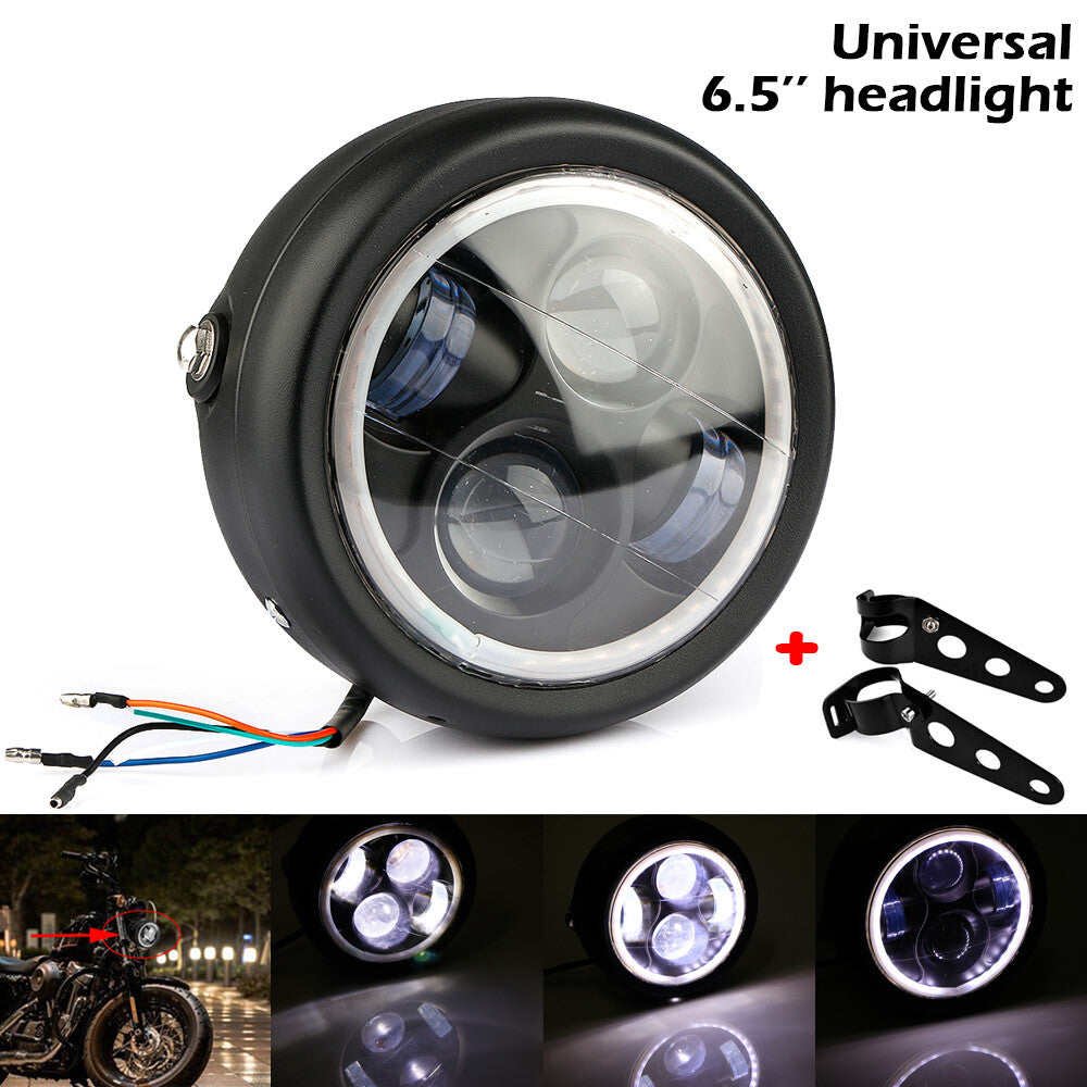 6.5-inch LED COB headlight with white halo for Harley Choppers Cafe Racer.