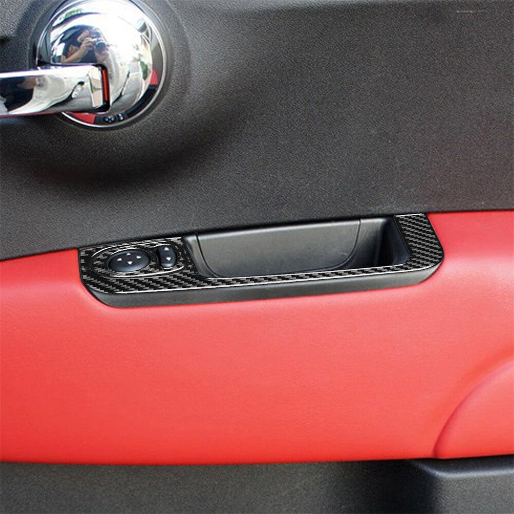 3¡ÁRHD Carbon Fiber Interior Door Armrest Panel Trim Cover for Fiat 500 2012-2015