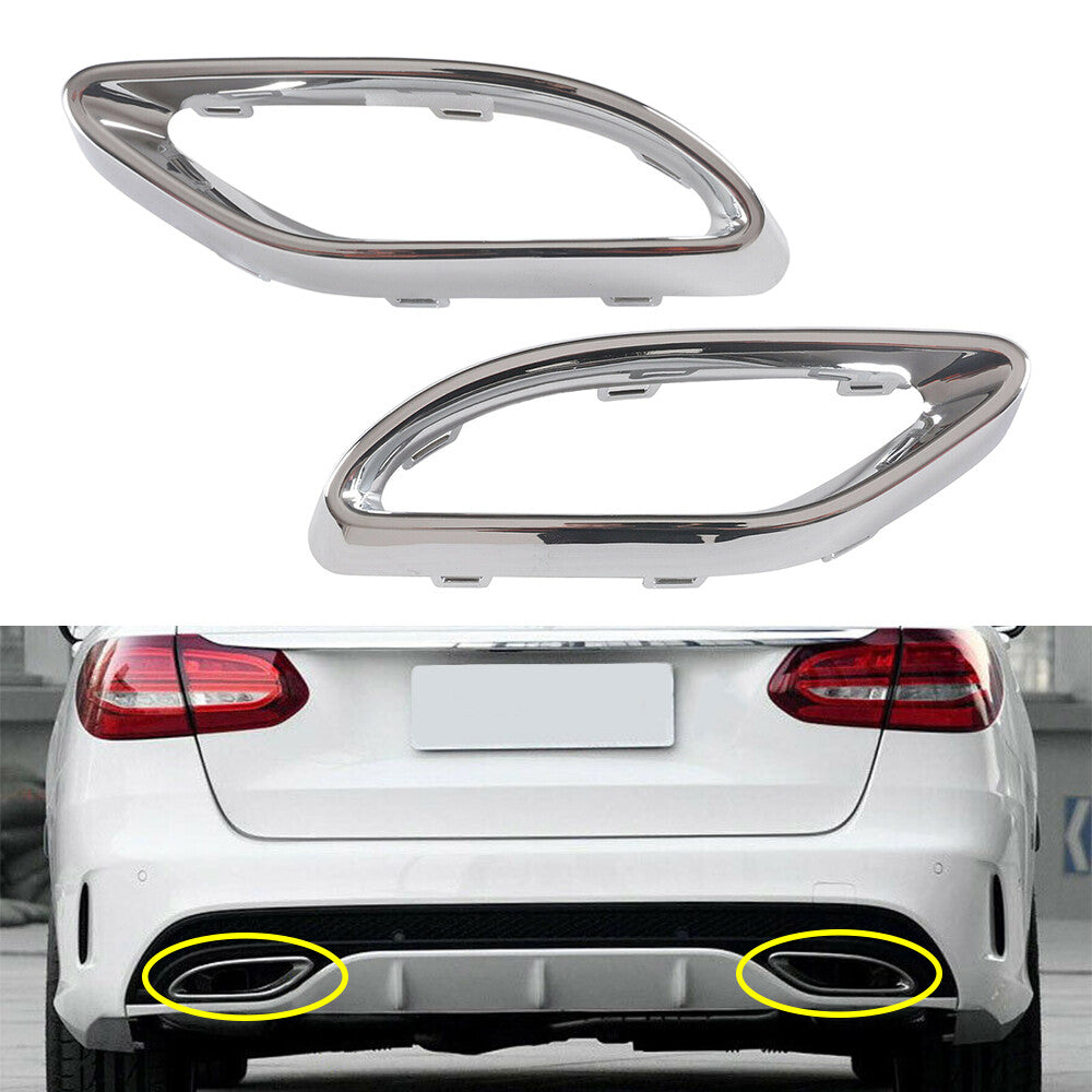 NEW Pair Rear Tailpipe Trim Chrome for Benz W205 S205 C205 A205 C-Class 13-17