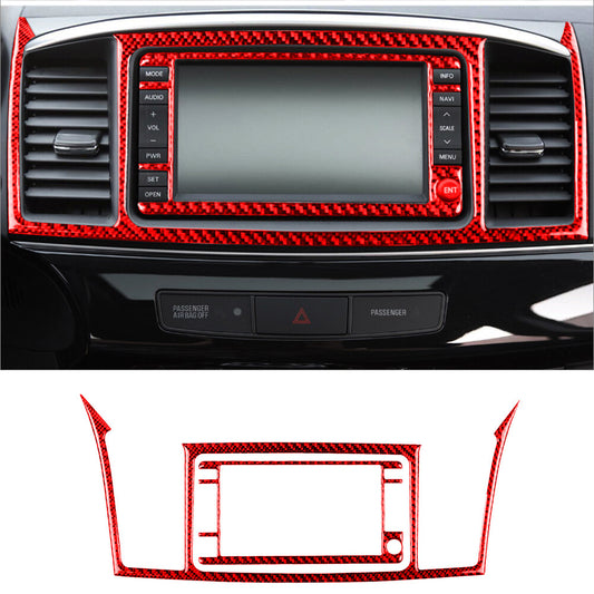 Red Carbon Fiber GPS Navigation Display Cover Trim for Mitsubishi Lancer 2008-15