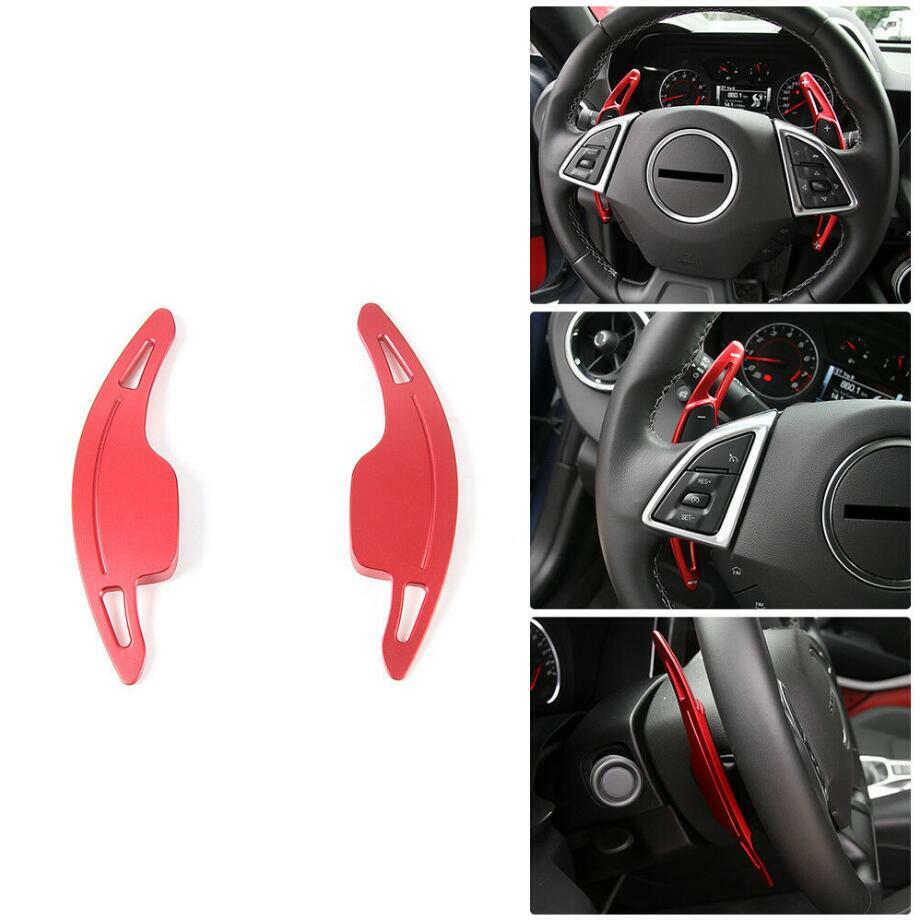 for Chevrolet Camaro 2017-2021, red car steering wheel paddle shifter transmission.