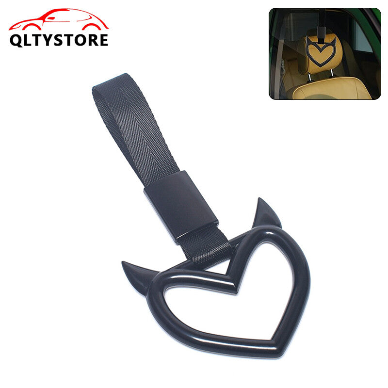 Devil Heart Red JDM Tsurikawa Loop Metro Train Bus Handle Belt Accessory in Black