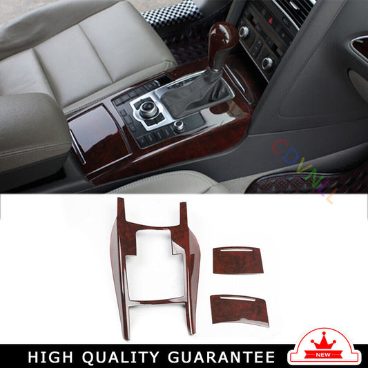 Console Gear Shift Frame Cover Trim 3PCS Fit for Audi A6L 2005-2011 Brown Wood
