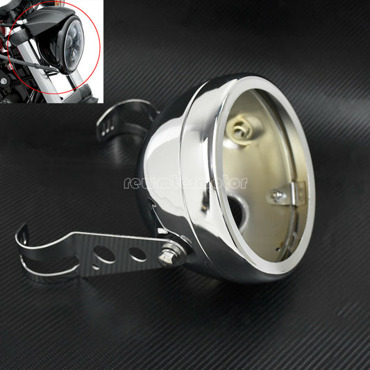 5.75 Chrome Headlight Lamp Shell Bucket Housing Mount Bracket Fit for Harley