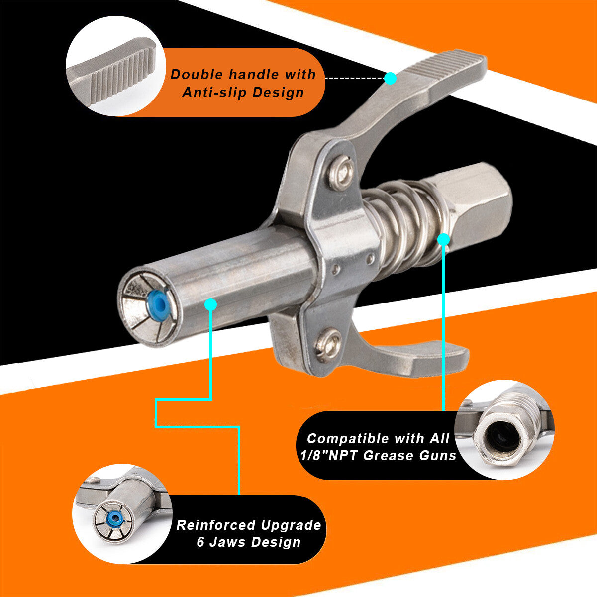 2PCS High-Pressure Quick Release Lock Oil Injection Nozzles Grease Gun Coupler