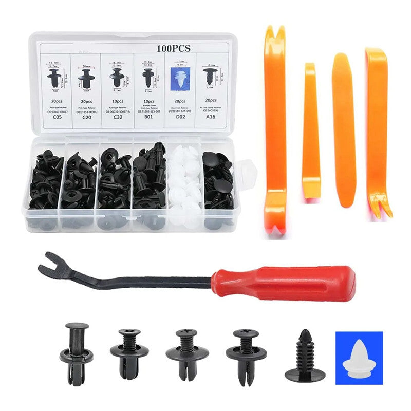 100x Car Fastening Clips Fixing Pins Nylon Rivet Bumper Door Panels Removal Tool