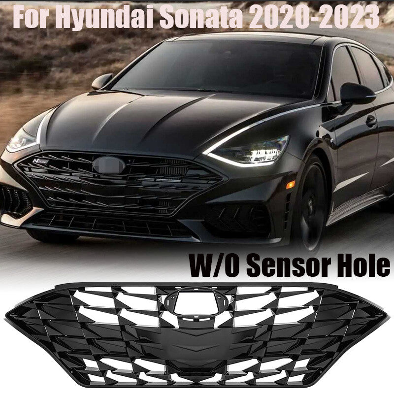 W/O Sensor Hole Front Upper Grille for Hyundai Sonata 2020-2023 Gloss Black