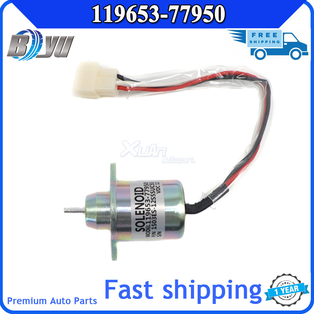 Fuel stop solenoid valve suitable for 3TNE84, 3TNE88, 4TNE84, 3TNV70, 3TNV76, 4TNV84, model 119653-77950.