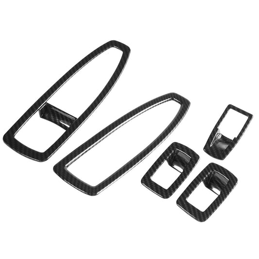 Hot 5pcs Carbon Fiber Style Car Window Lift Button Frame Cover Trim Set Part For