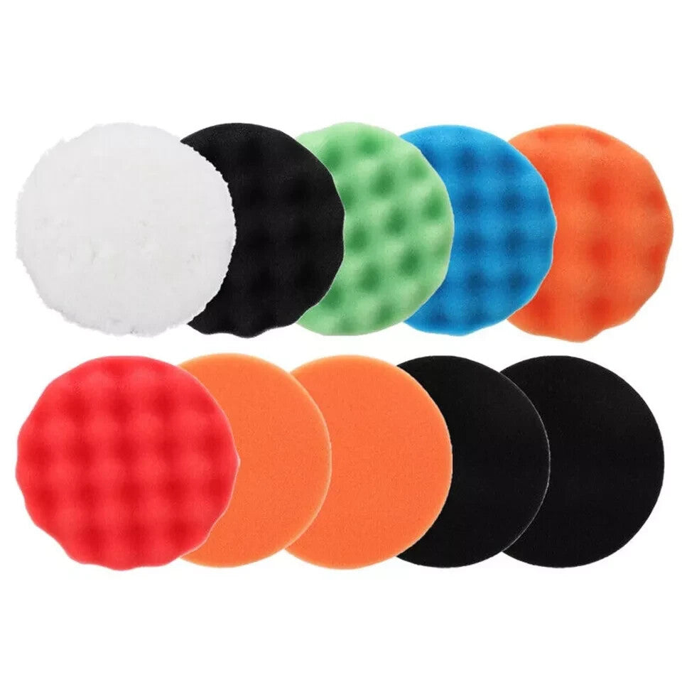 12PCS 7in Car Buffing Pads Polishing Sponge Buffer Set Waxing Foam Polisher Kit