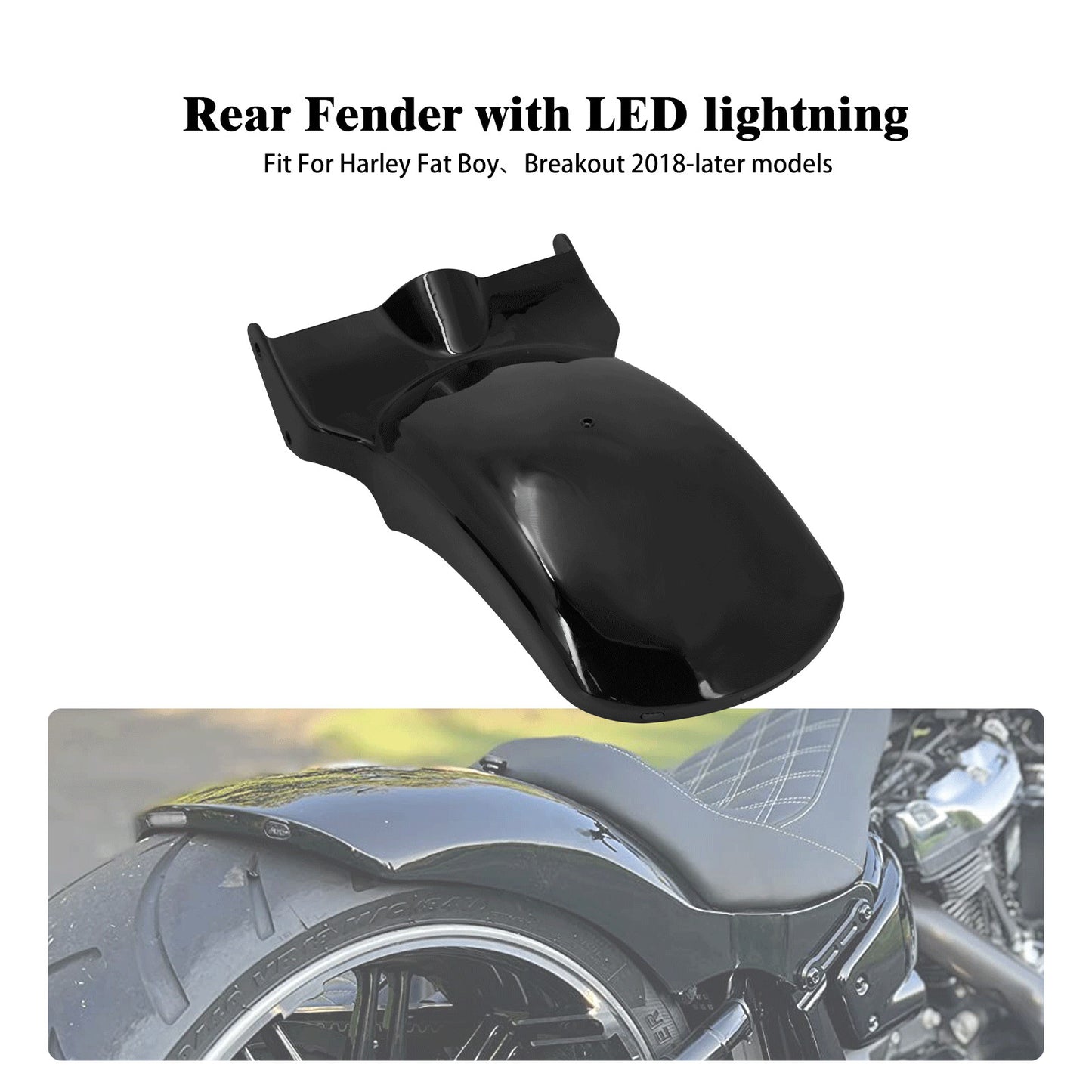 LED Rear Short Fender w/ Running Turn Signal Brake Light Fits for Harley Softail