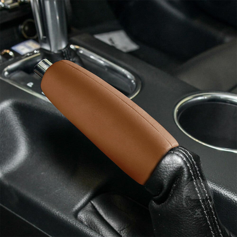 PU Leather Brown Car Handbrake Grips Cover for Ford for Mustang 2015-23 Accessories
