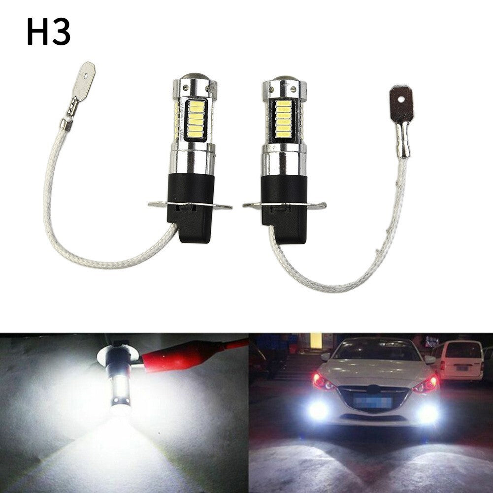 Pair H3 LED Fog Light Bulbs Conversion Kit Super Bright Canbus 6000K White 100W