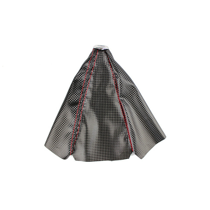 Universal Shift Knob Shifter Boot Cover Red with Black Stitches Carbon Fiber