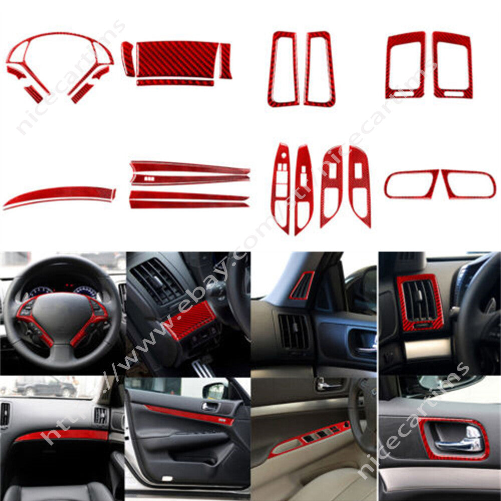 30Pcs Red Carbon Fiber Interior Full Set Trim Kit for Infiniti G37 Sedan 2010-13