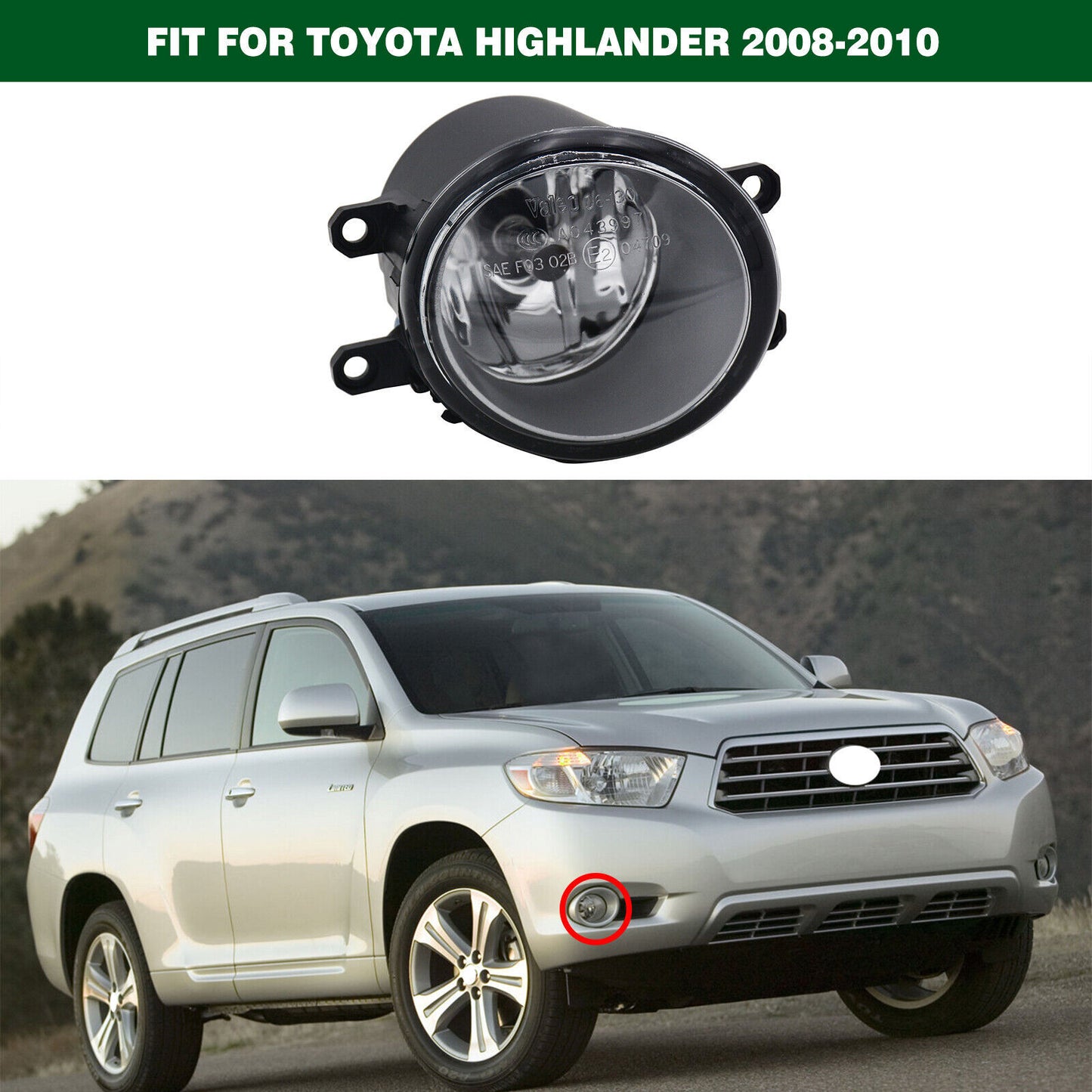Front Bumper Fog Light Lamp Clear Lens Right Fit for TOYOTA HIGHLANDER 2008-2010