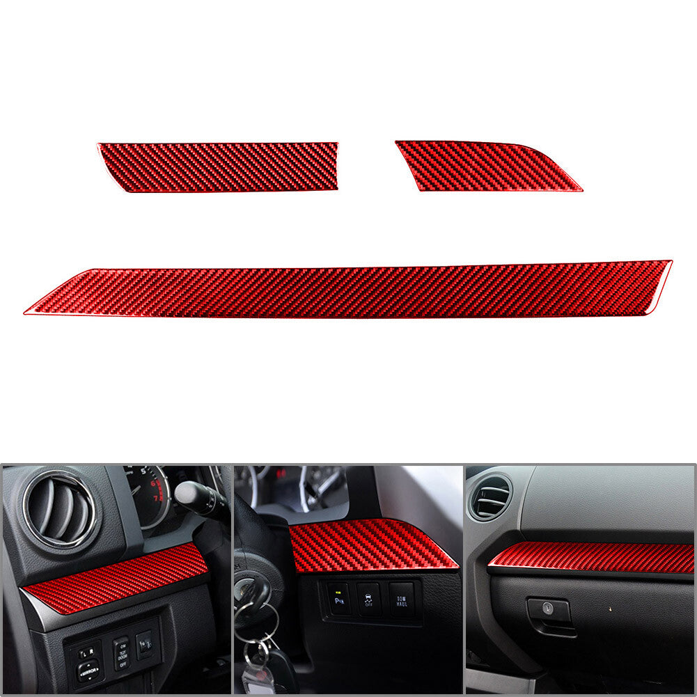 Dashboard Panel Cover Trim for Toyota Tundra 2014-2021 LHD Carbon Fiber Red 3PCS