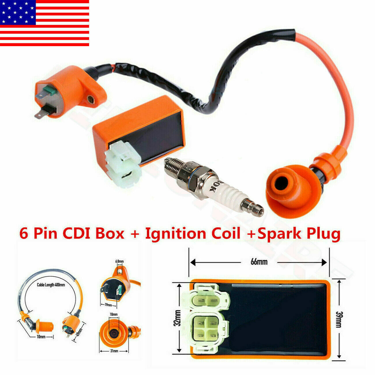 Racing CDI Box 6 Pin+Ignition Coil+Spark Plug for GY6 50-150cc Moped Scooter US!