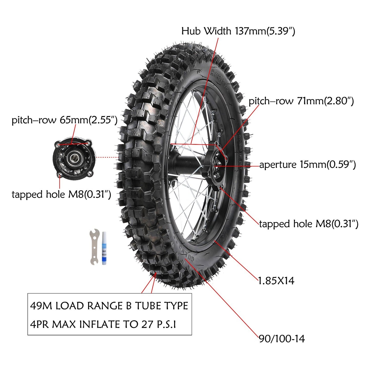 14-inch rear wheel 90/100-14 rim + disc brake control arm suitable for Apollo 110cc 125cc