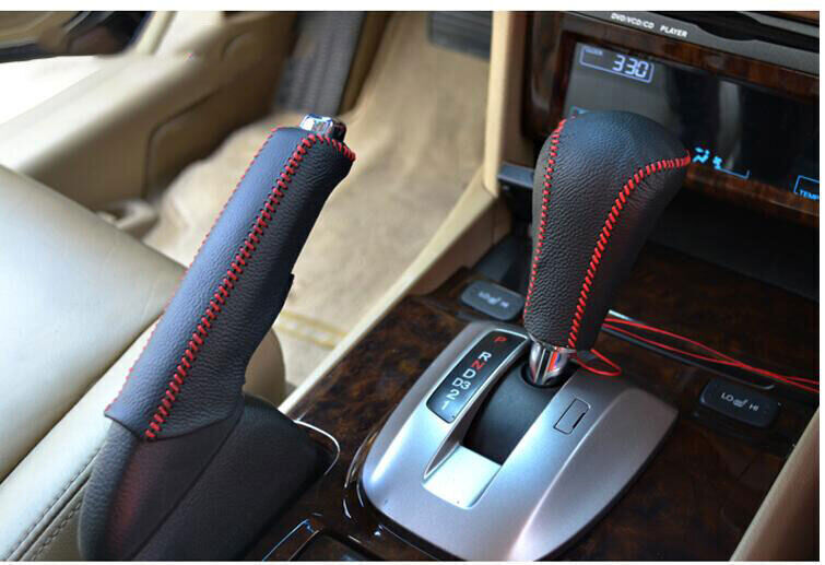 Fit for Honda Accord 2008-2012 BlackRed Leather Shifter Hand Brake Cover Trims
