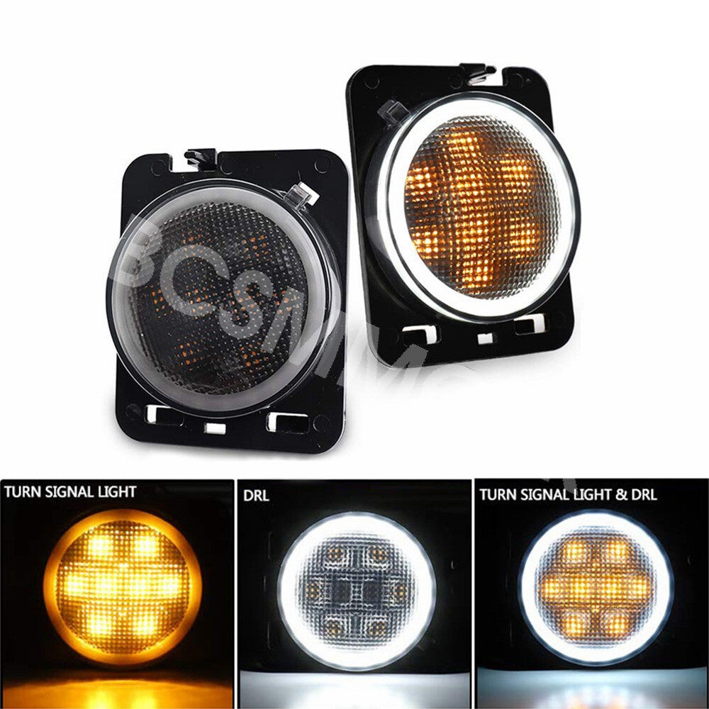 LED Fender Side Marker Light DRL Smoke Lens Fit For 2007-2017 for Jeep for Wrangler JK