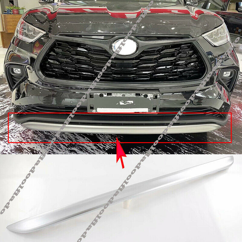 for Toyota Highlander 2020-2023 Matte Silver Front Bumper Lip Molding Strip Trim