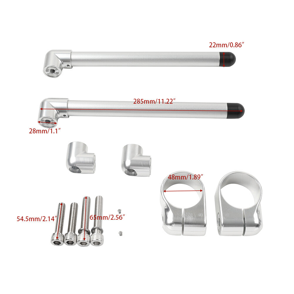 Silver Cafe Racer Bars 7/8 Universal Clip-On Handlebar Fork Tube 48MM