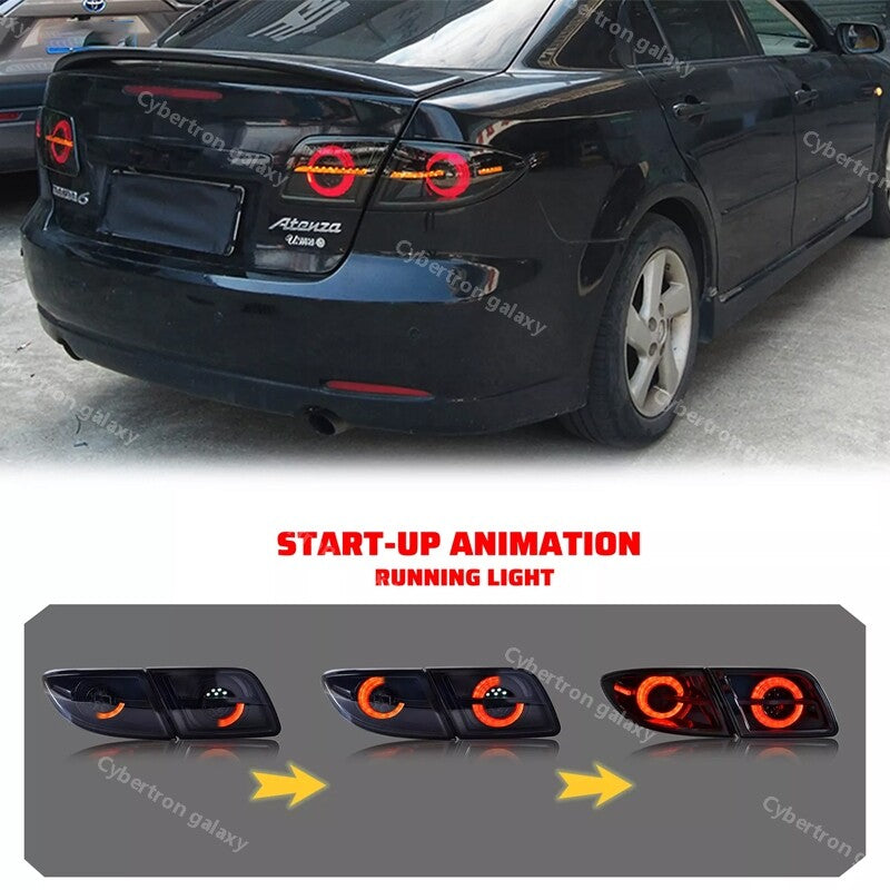 Black LED sequential taillights for Mazda 6 2003 - 2008 Sedan Animation
