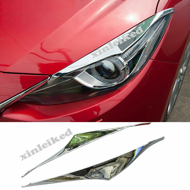 2X for Mazda 3 Axela 2014-16 Chrome Headlight Eyebrow Eyelids Cover Trim Decor