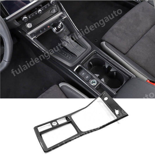 for Audi Q3 2019-2022 Carbon Fiber Gear Shift Panel Water Cup Holder Cover Trim