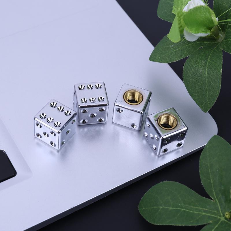 4x Silver Dice Valve Stem Caps Tire Air Covers Chrome Car/Truck/Trailer/ATV/Bike