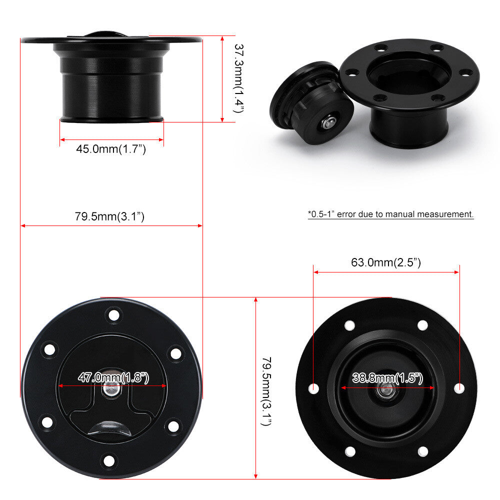 Billet Aluminum Aircraft Style Fuel Cell Cap Gas Cap With 6 Hole 35.5mm Black