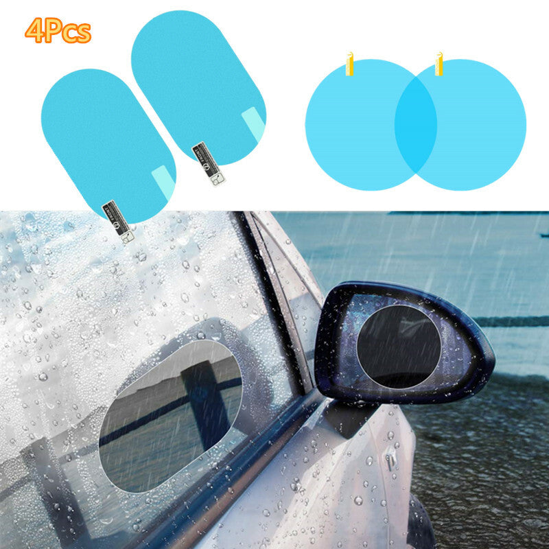 4Pc Car Rearview Mirror Membrane Anti-fog Rainproof Window Automobile Clear Film