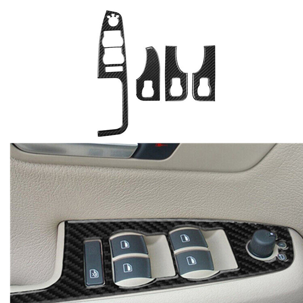 4Pcs Car Windows Control Panel Trim Sticker Carbon Fiber for Audi for A4 S4 2005-08
