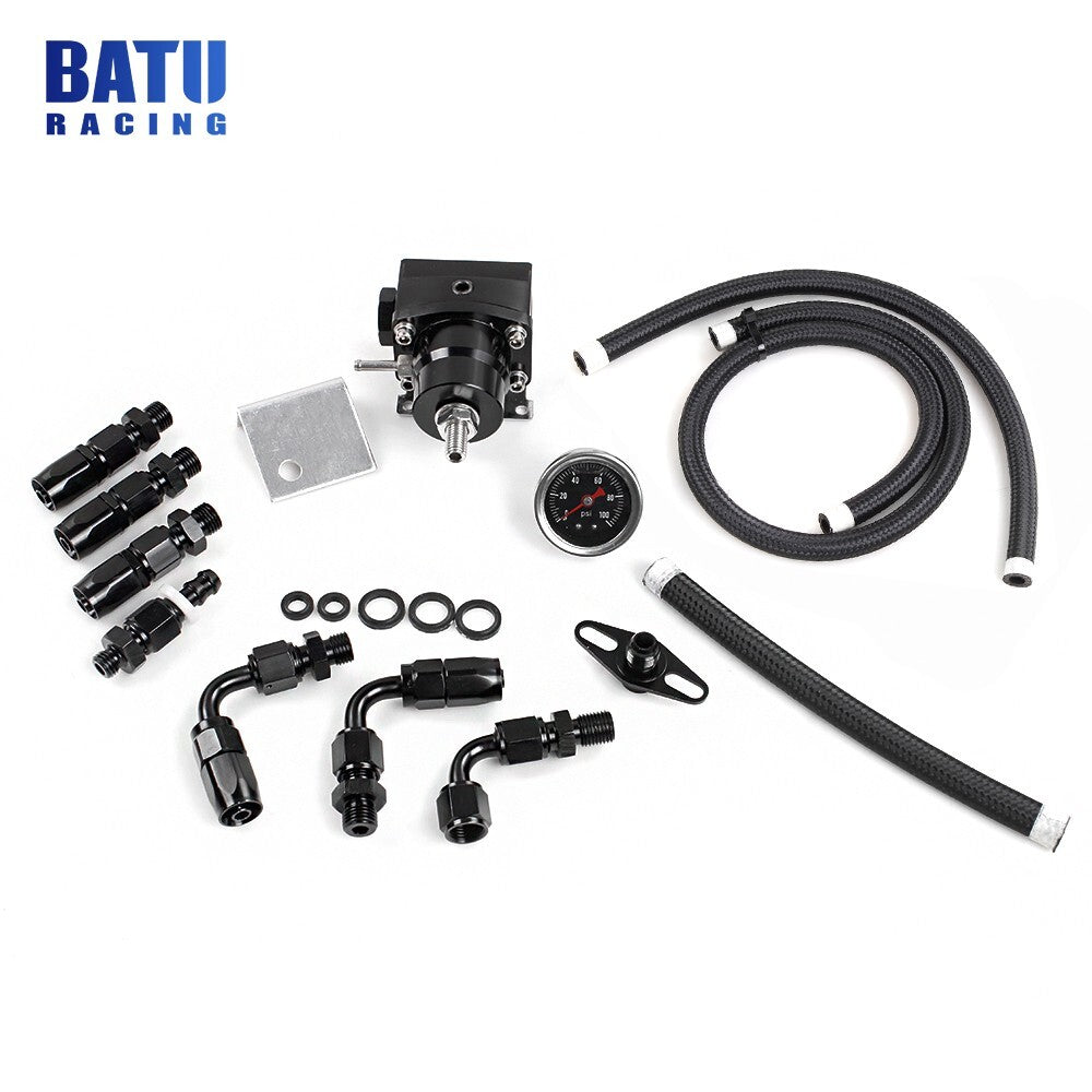 Universal Adjustable Fuel Pressure Regulator Kit 100psi Guage AN6 Fitting Black