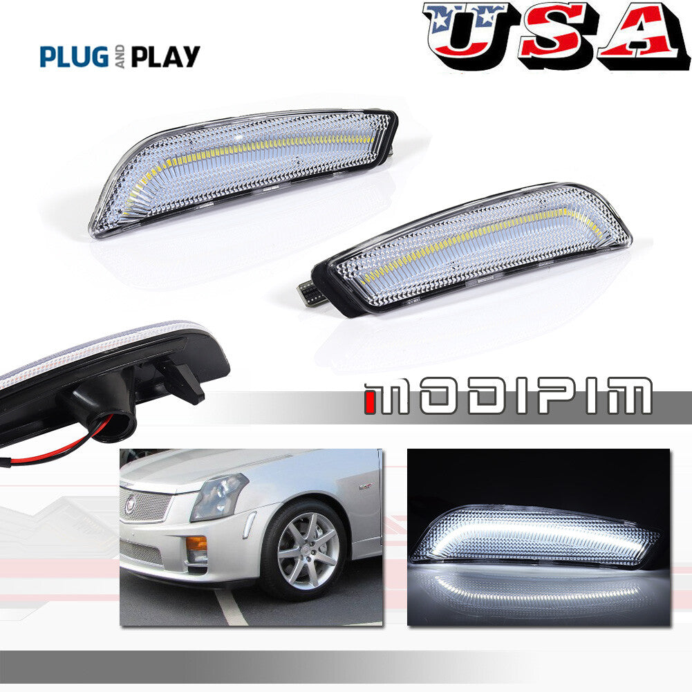 Suitable for 03-07 for Cadillac CTS CTS V front side marker lights with clear lens and white LED lights.