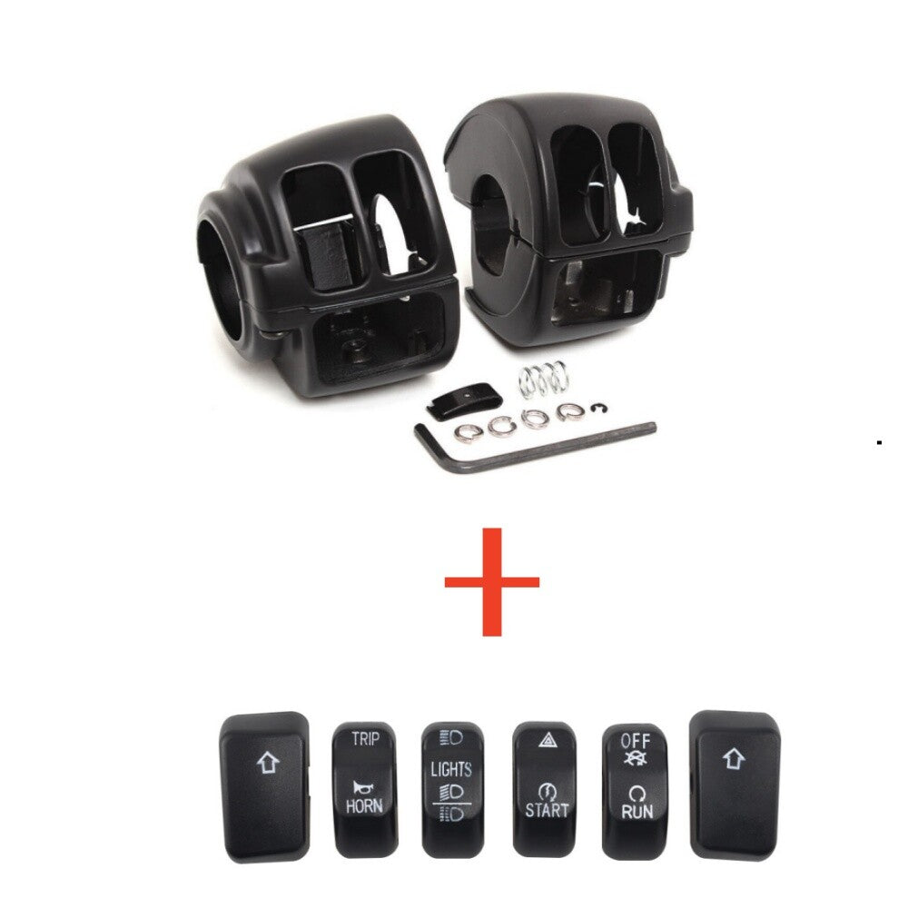 Black Handlebar Control Switch Housing Cover +6PCS Buttons Cap for Harley Dyna