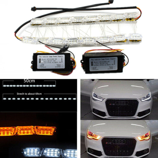 Car LED Strip DRL Sequential Flow Headlight Switchback Runners Telescopic Signal