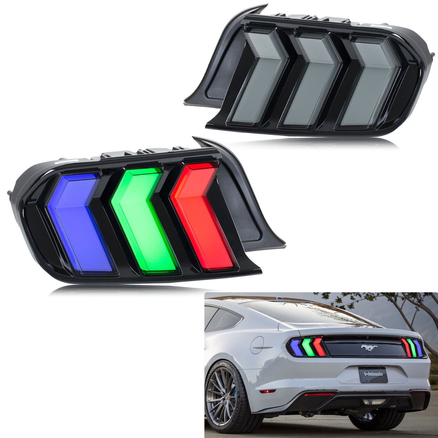 RGB LED taillights for Ford for Mustang 2015-2023, animated sequence taillights.
