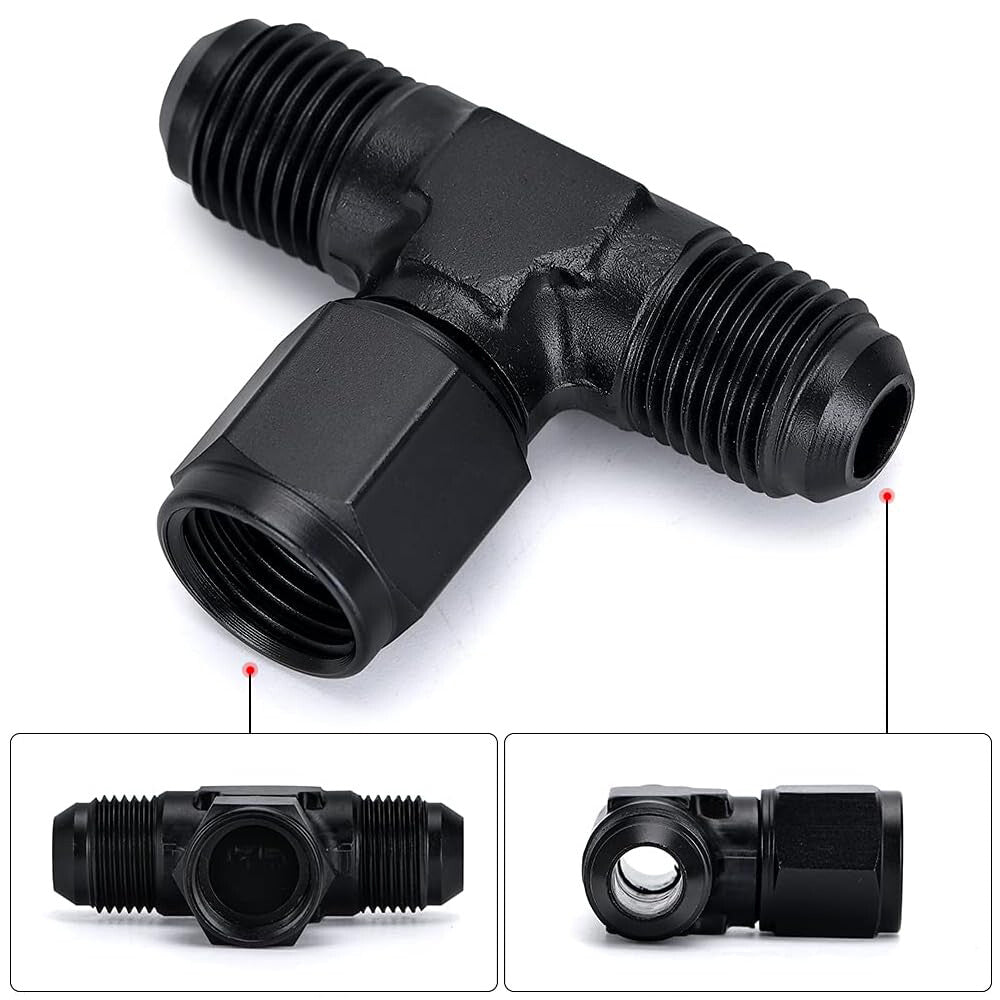 Black 3-Way Tee T-Piece Fitting Adapter AN6 6AN Male to AN6 6AN Female Swivel On
