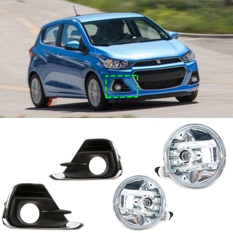 Front bumper fog lights + fog light cover grille pair for 2016-2018 for Chevrolet Spark