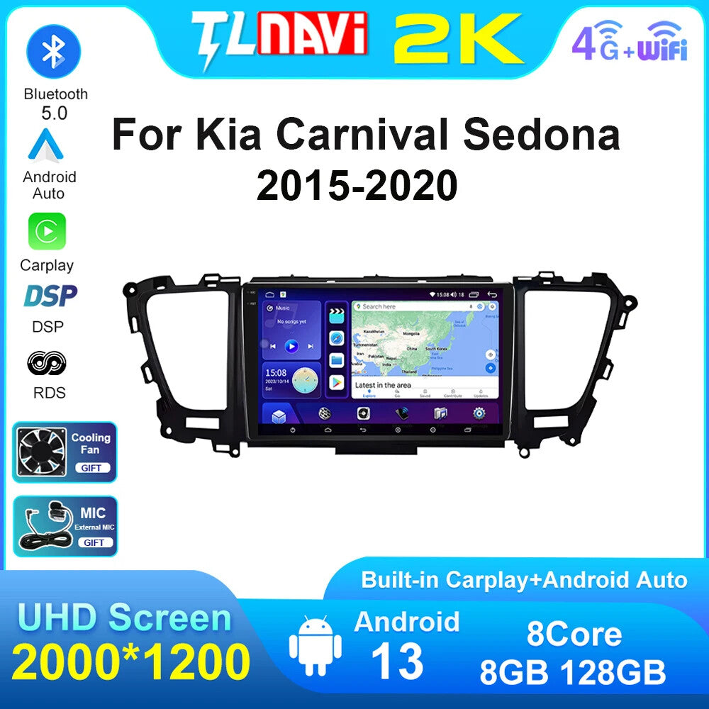 15-20 Car Radio for Kia Carnival YP Sedona GPS Carplay Multimedia Player Screen